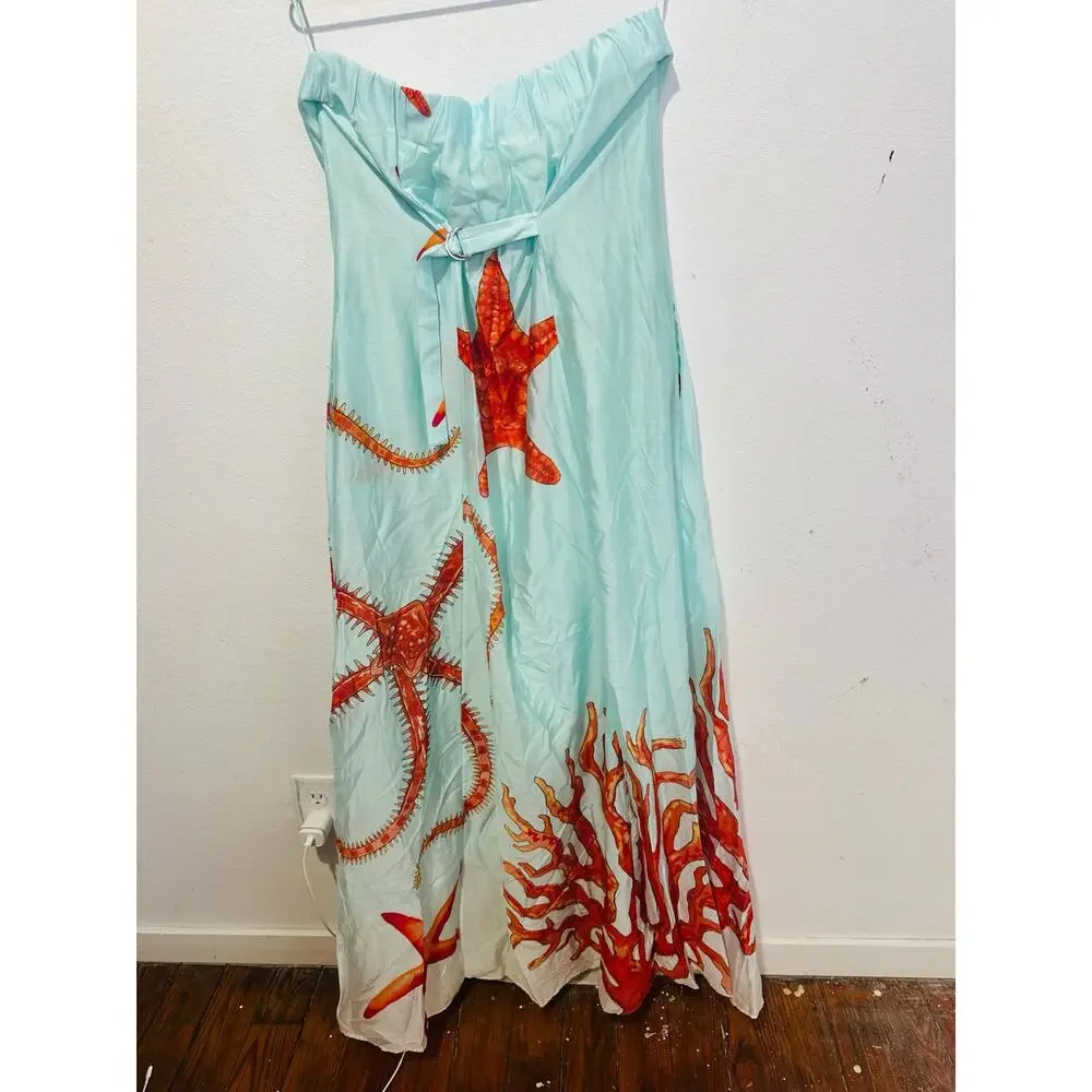 MUMA WORLD Blue Red Starfish Print Sleeveless
Ursa Maxi Dress size Large - Picture 3 of 16